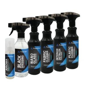 PrestiAgri Čištění a péče o interiér - sada (1x Plastic Cleaner 500 ml, 1x Interior Detailer 500 ml, 1x Fabric Cleaner 500 ml, 1x Nano Glass 500 ml, 1x Black Dressing 500 ml, 1x Aroma Zlaté dny 120 ml)